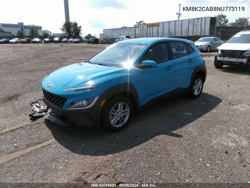 2022 Hyundai Kona Se VIN: KM8K2CAB8NU773119 Lot: 40045423