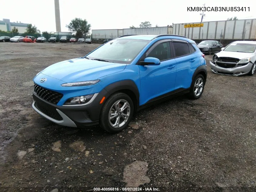 2022 Hyundai Kona Sel VIN: KM8K3CAB3NU853411 Lot: 40056816