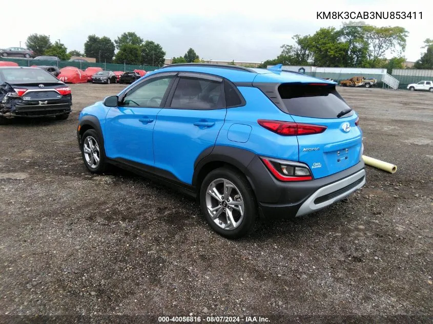 2022 Hyundai Kona Sel VIN: KM8K3CAB3NU853411 Lot: 40056816