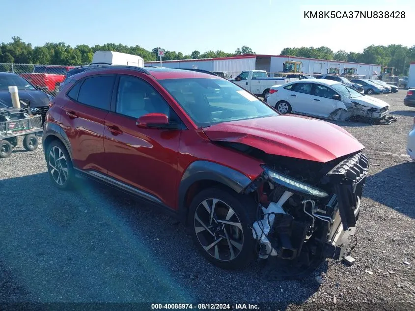 2022 Hyundai Kona Limited VIN: KM8K5CA37NU838428 Lot: 40085974