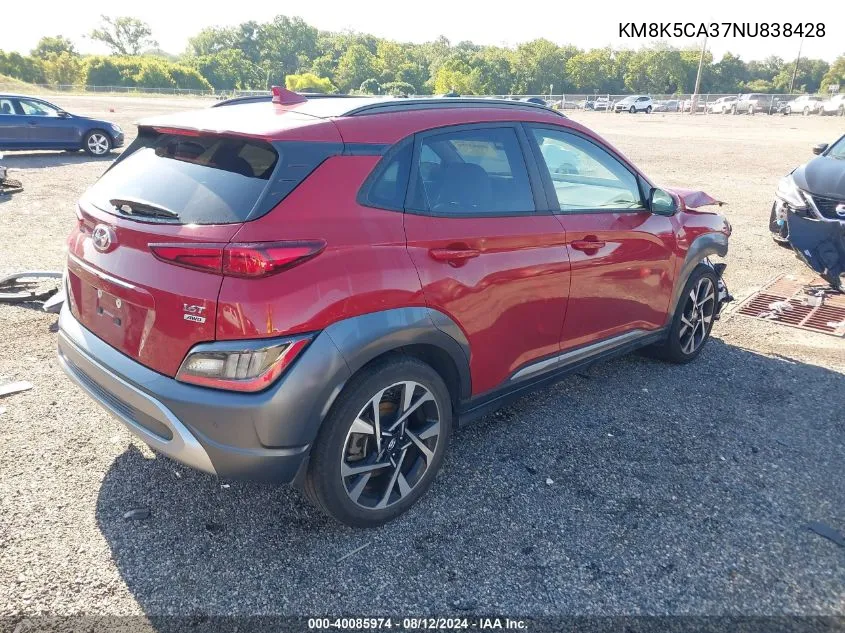 2022 Hyundai Kona Limited VIN: KM8K5CA37NU838428 Lot: 40085974