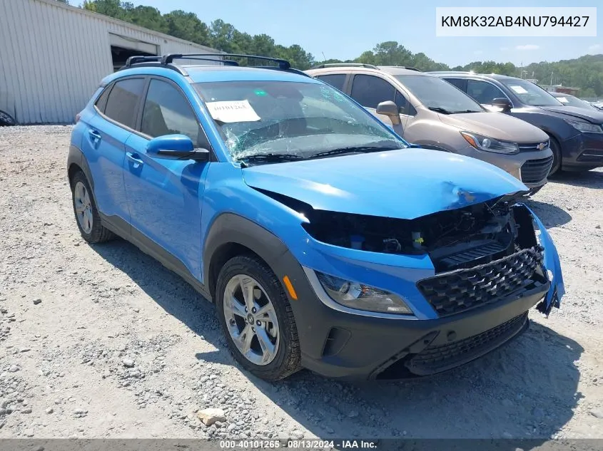 2022 Hyundai Kona Sel VIN: KM8K32AB4NU794427 Lot: 40101265