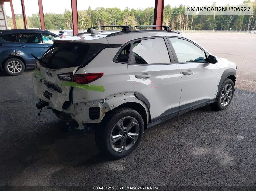 2022 Hyundai Kona Sel VIN: KM8K6CAB2NU806927 Lot: 40121260