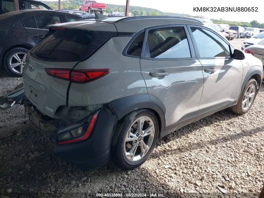 2022 Hyundai Kona Sel VIN: KM8K32AB3NU880652 Lot: 40138992