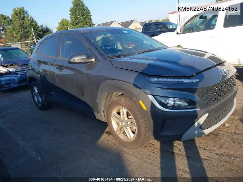 2022 Hyundai Kona Se VIN: KM8K22AB7NU824152 Lot: 40165494