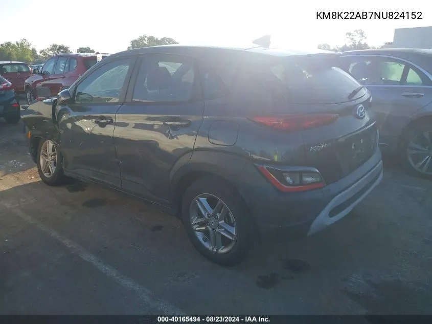 2022 Hyundai Kona Se VIN: KM8K22AB7NU824152 Lot: 40165494