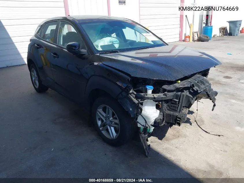 2022 Hyundai Kona Sel/Se VIN: KM8K22AB6NU764669 Lot: 40168859