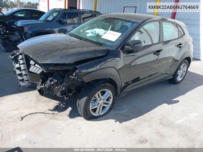 2022 Hyundai Kona Sel/Se VIN: KM8K22AB6NU764669 Lot: 40168859