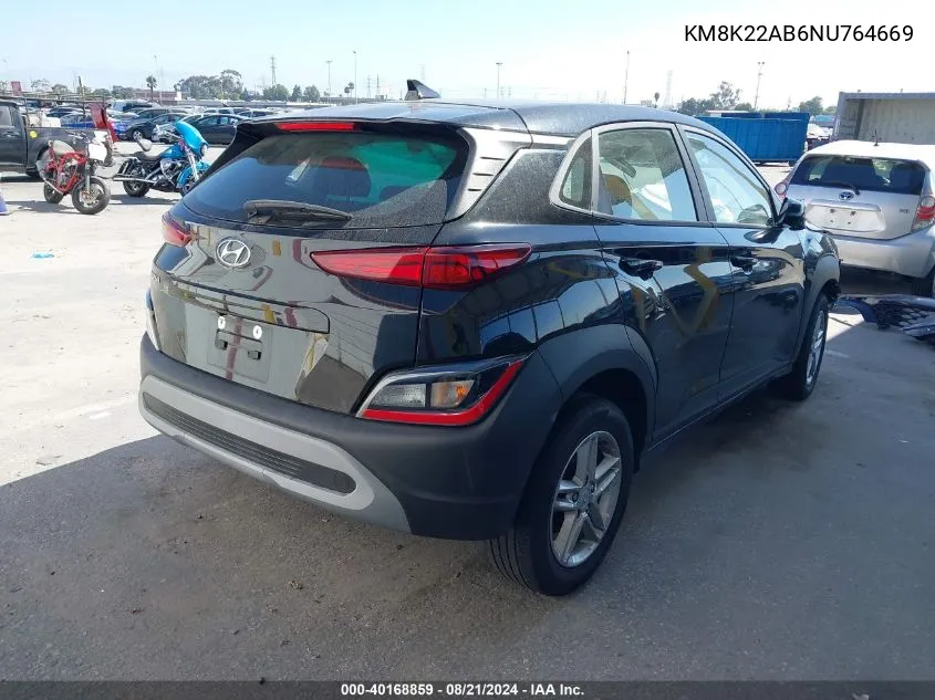 2022 Hyundai Kona Sel/Se VIN: KM8K22AB6NU764669 Lot: 40168859