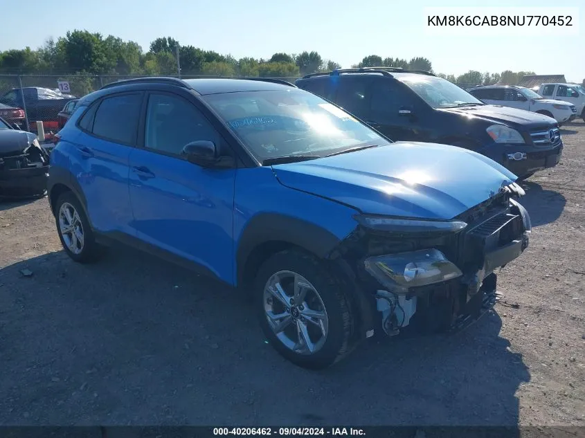 2022 Hyundai Kona Sel VIN: KM8K6CAB8NU770452 Lot: 40206462