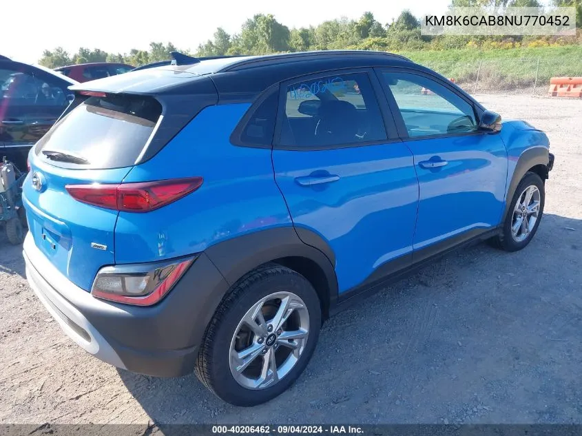 2022 Hyundai Kona Sel VIN: KM8K6CAB8NU770452 Lot: 40206462