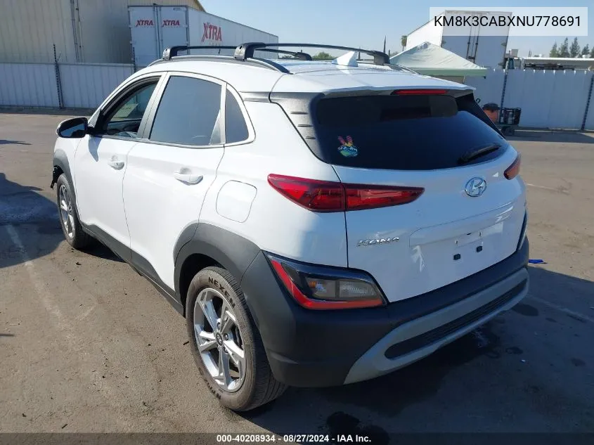 2022 Hyundai Kona Sel VIN: KM8K3CABXNU778691 Lot: 40208934