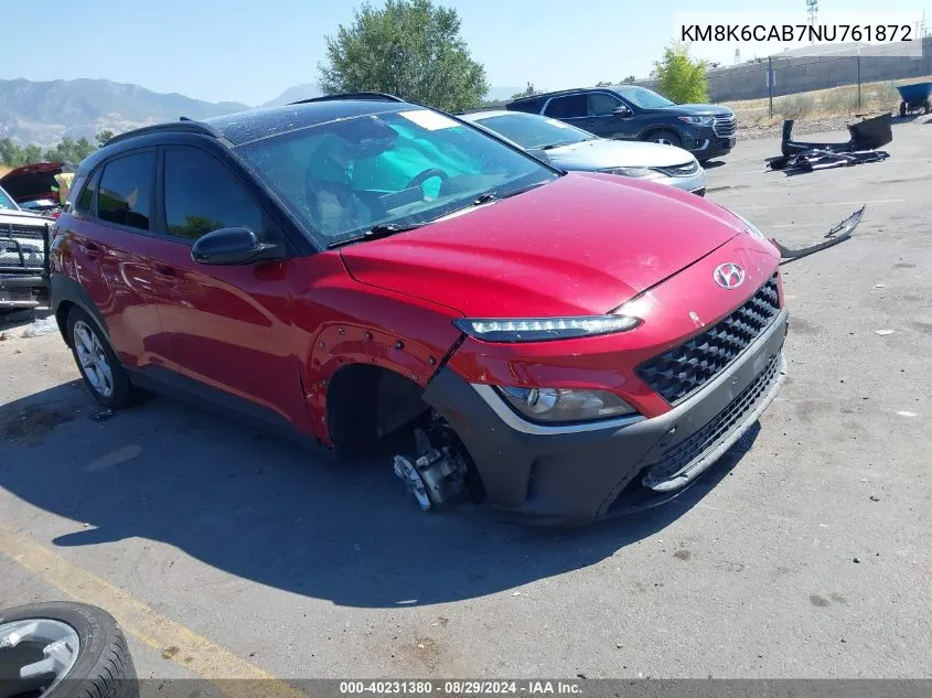 2022 Hyundai Kona Sel VIN: KM8K6CAB7NU761872 Lot: 40231380