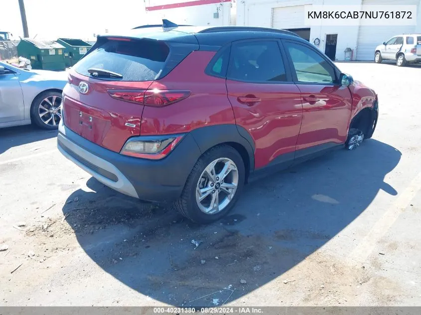 2022 Hyundai Kona Sel VIN: KM8K6CAB7NU761872 Lot: 40231380