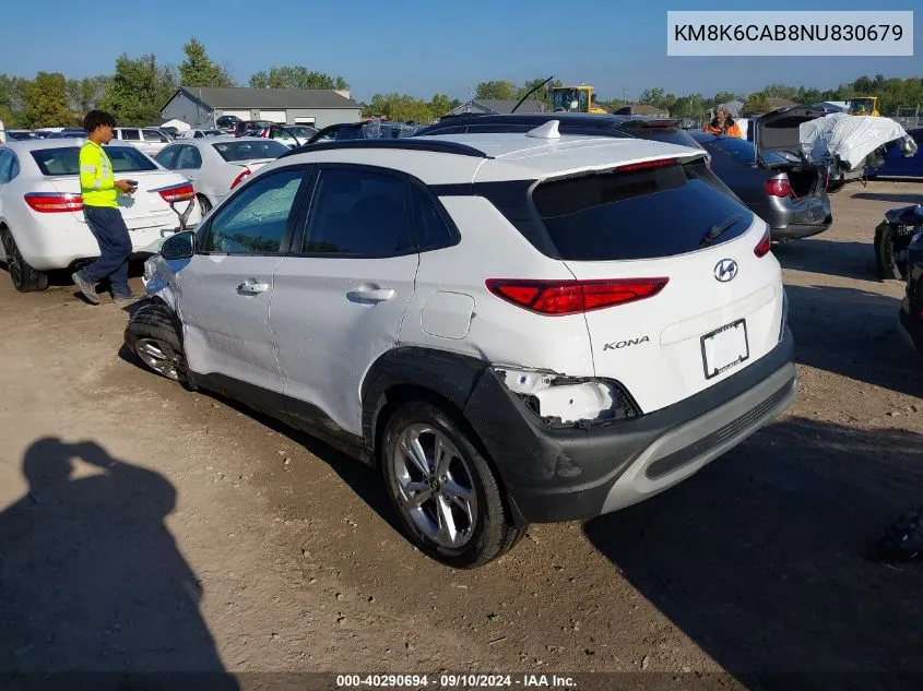 2022 Hyundai Kona Sel VIN: KM8K6CAB8NU830679 Lot: 40290694