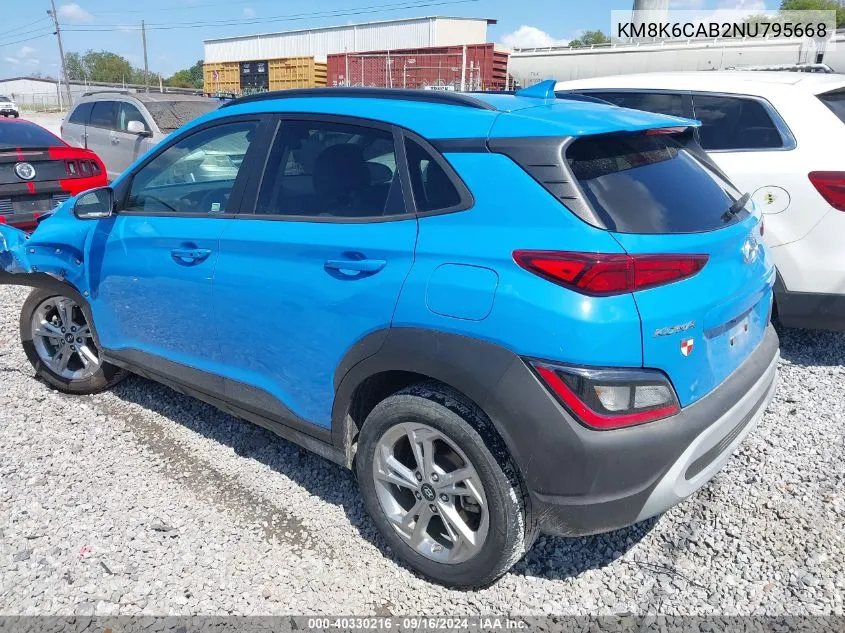 2022 Hyundai Kona Sel VIN: KM8K6CAB2NU795668 Lot: 40330216