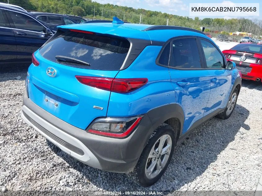 2022 Hyundai Kona Sel VIN: KM8K6CAB2NU795668 Lot: 40330216