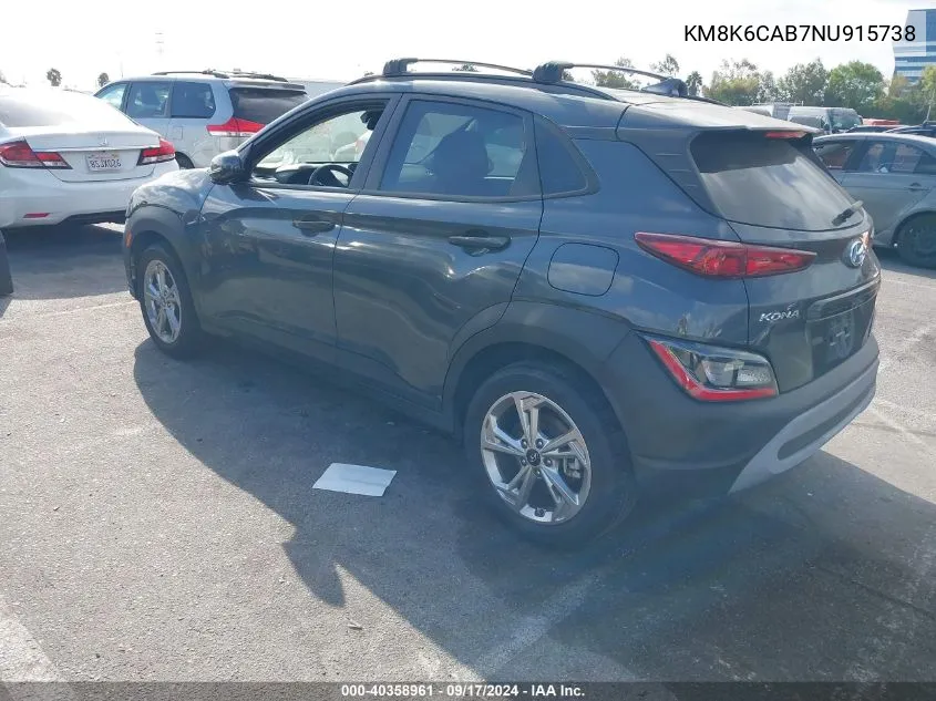 2022 Hyundai Kona Sel VIN: KM8K6CAB7NU915738 Lot: 40358961