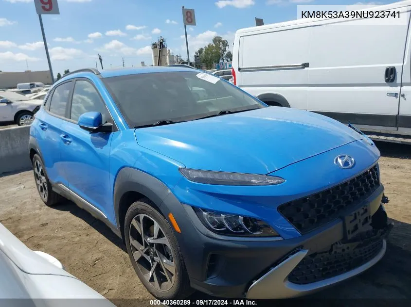 2022 Hyundai Kona Limited VIN: KM8K53A39NU923741 Lot: 40360289