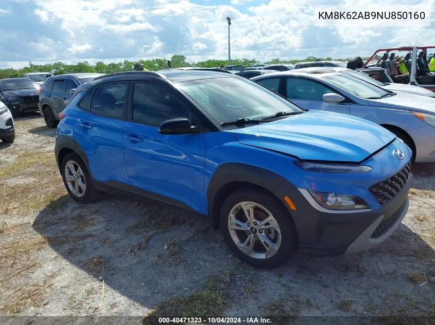 2022 Hyundai Kona Sel VIN: KM8K62AB9NU850160 Lot: 40471323