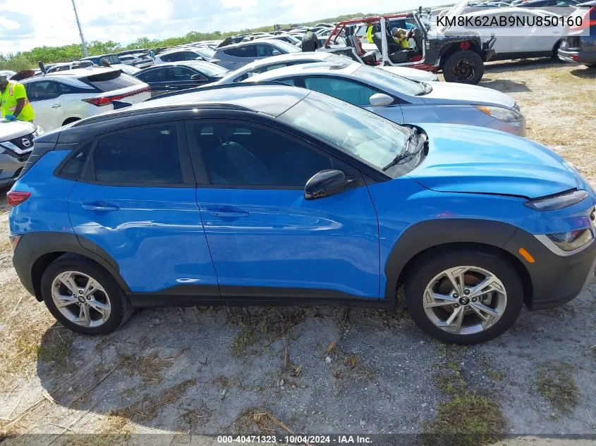 2022 Hyundai Kona Sel VIN: KM8K62AB9NU850160 Lot: 40471323