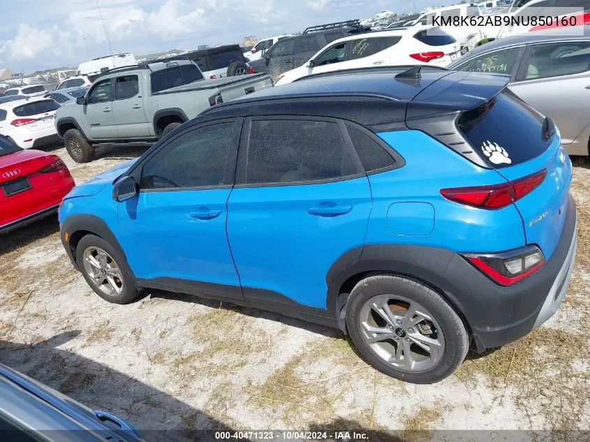 2022 Hyundai Kona Sel VIN: KM8K62AB9NU850160 Lot: 40471323