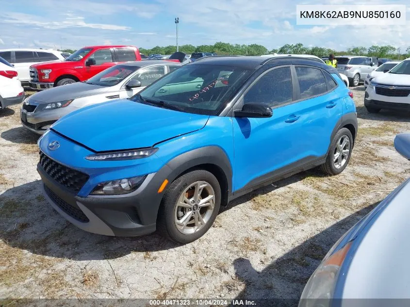 2022 Hyundai Kona Sel VIN: KM8K62AB9NU850160 Lot: 40471323