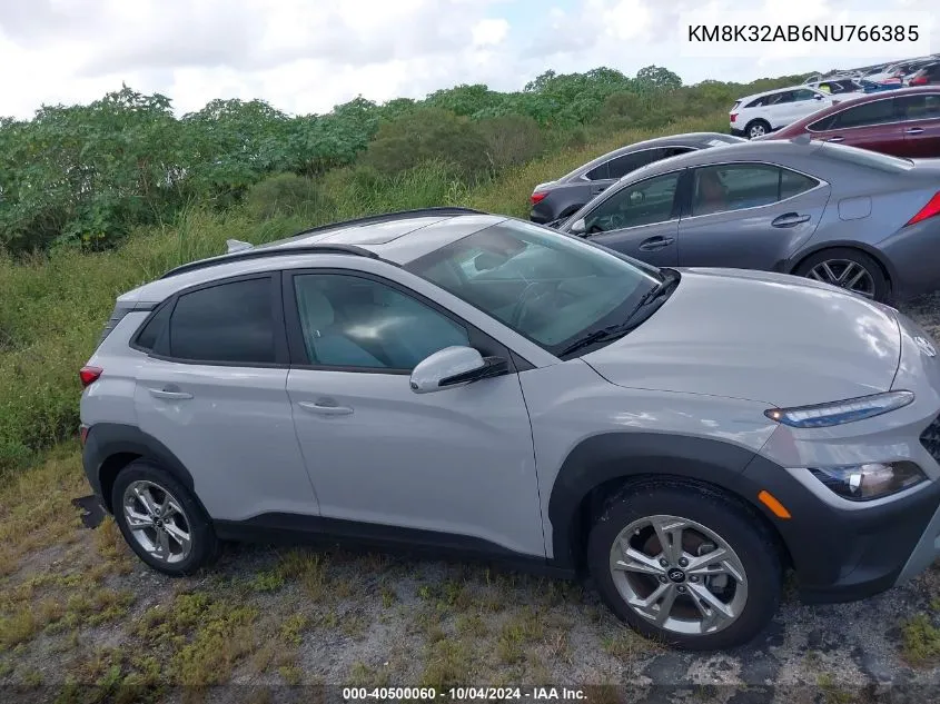 2022 Hyundai Kona Sel VIN: KM8K32AB6NU766385 Lot: 40500060