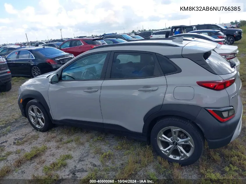 2022 Hyundai Kona Sel VIN: KM8K32AB6NU766385 Lot: 40500060