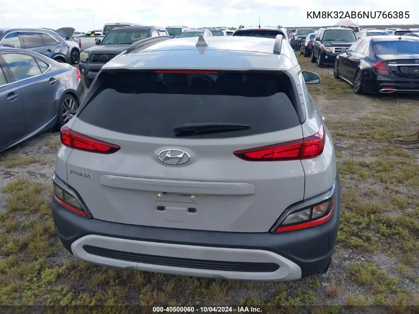 2022 Hyundai Kona Sel VIN: KM8K32AB6NU766385 Lot: 40500060