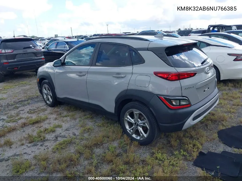 2022 Hyundai Kona Sel VIN: KM8K32AB6NU766385 Lot: 40500060