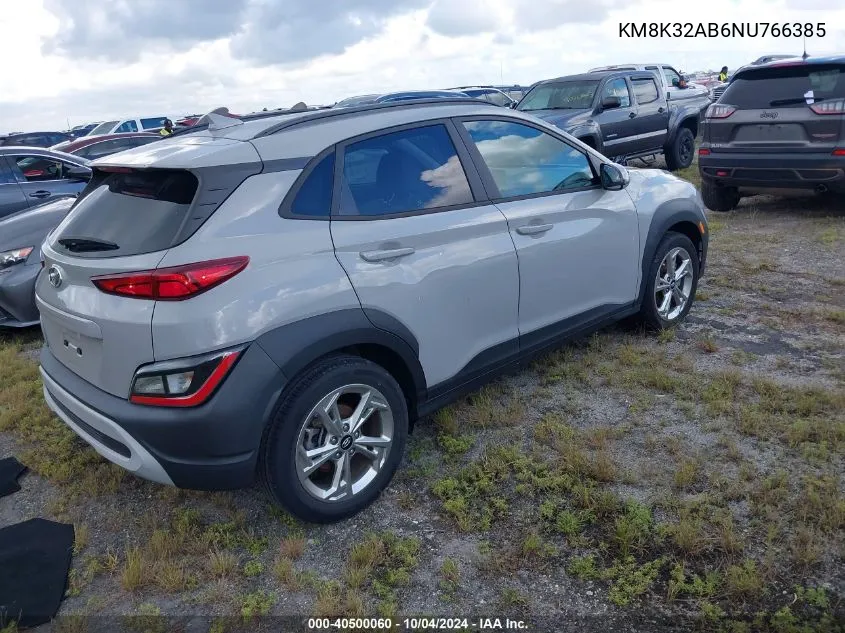 2022 Hyundai Kona Sel VIN: KM8K32AB6NU766385 Lot: 40500060