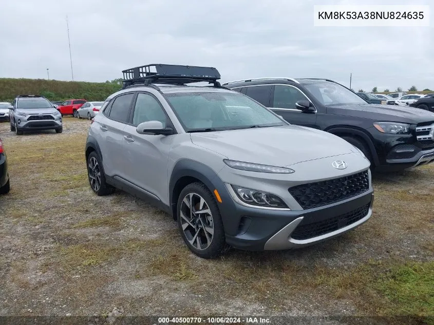 2022 Hyundai Kona Limited VIN: KM8K53A38NU824635 Lot: 40500770