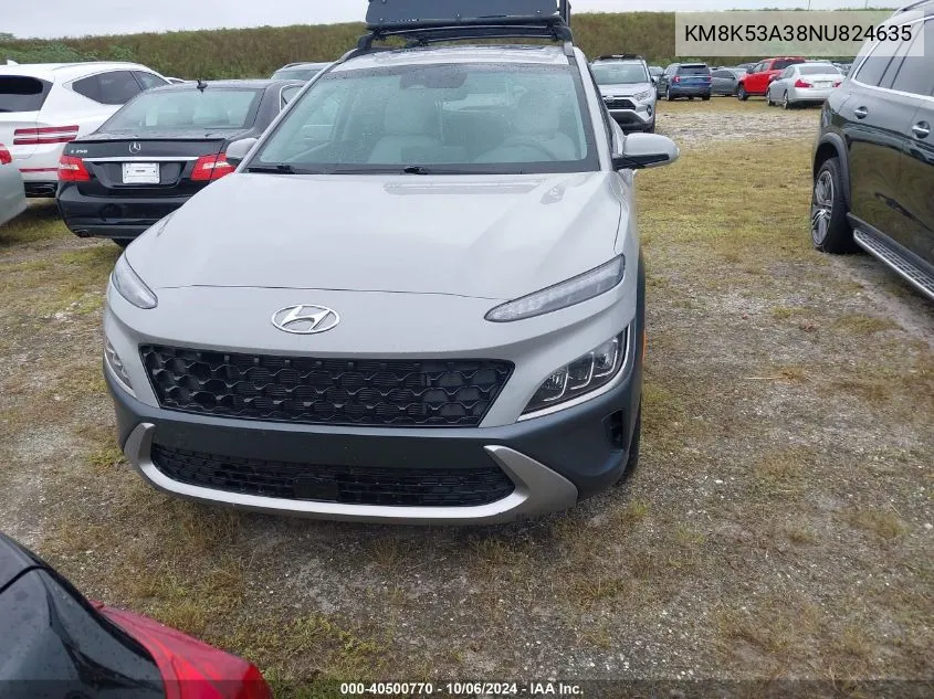 2022 Hyundai Kona Limited VIN: KM8K53A38NU824635 Lot: 40500770