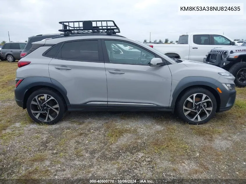 2022 Hyundai Kona Limited VIN: KM8K53A38NU824635 Lot: 40500770