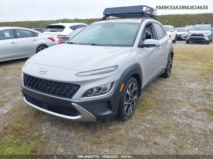 2022 Hyundai Kona Limited VIN: KM8K53A38NU824635 Lot: 40500770