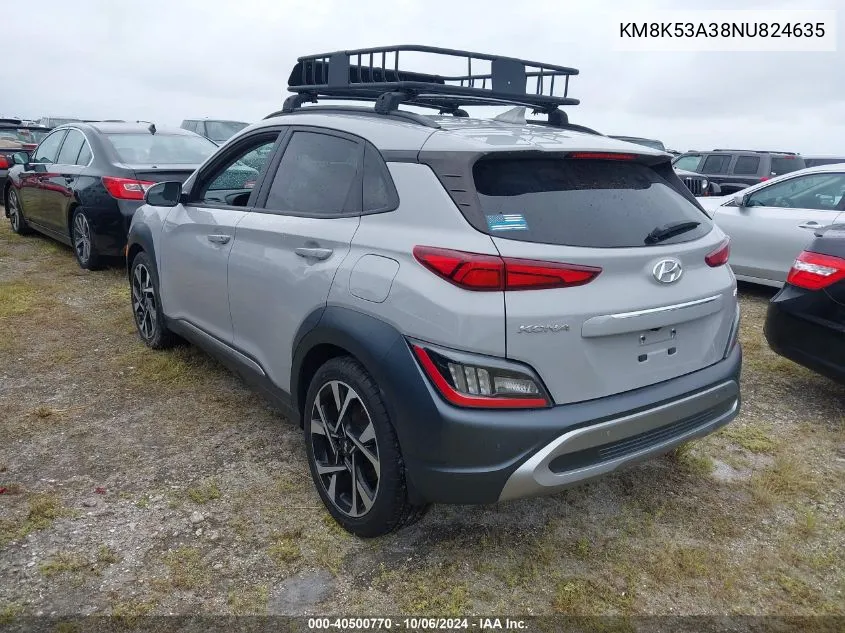 2022 Hyundai Kona Limited VIN: KM8K53A38NU824635 Lot: 40500770