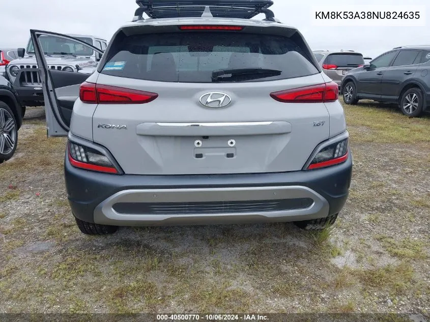 2022 Hyundai Kona Limited VIN: KM8K53A38NU824635 Lot: 40500770