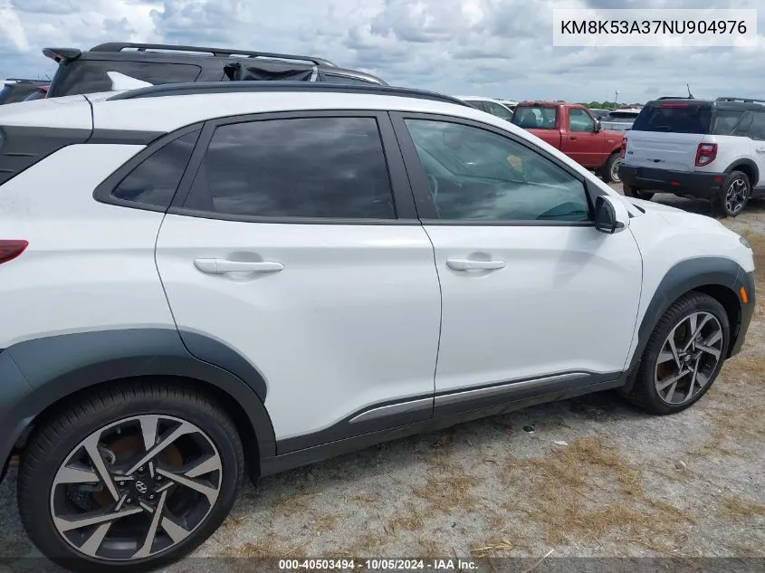 2022 Hyundai Kona Limited VIN: KM8K53A37NU904976 Lot: 40503494