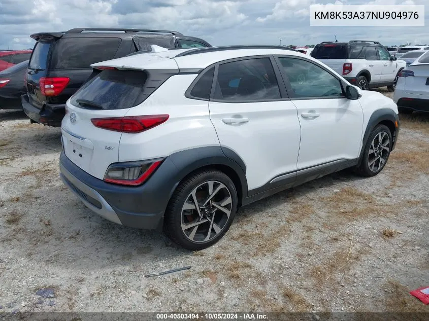 2022 Hyundai Kona Limited VIN: KM8K53A37NU904976 Lot: 40503494