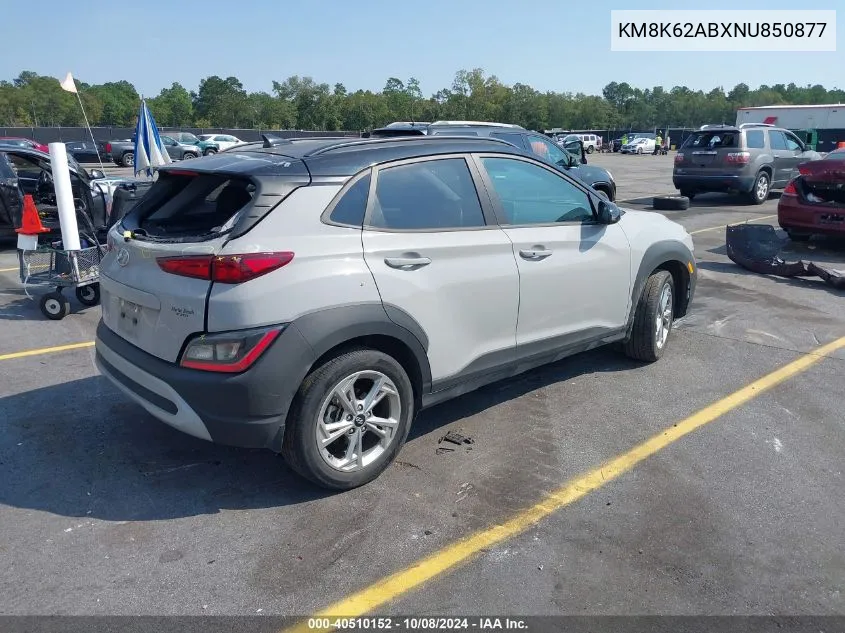 2022 Hyundai Kona Sel VIN: KM8K62ABXNU850877 Lot: 40510152