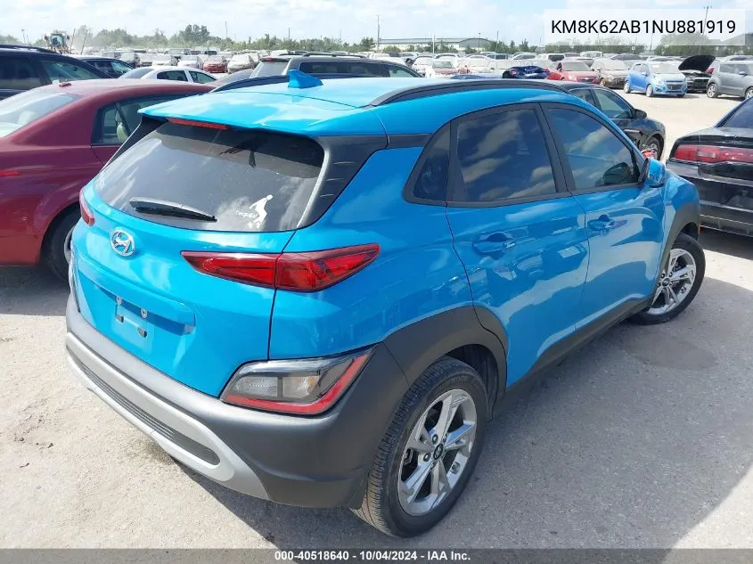 2022 Hyundai Kona Sel VIN: KM8K62AB1NU881919 Lot: 40518640