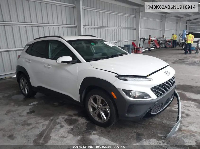 2022 Hyundai Kona Sel VIN: KM8K62AB6NU910914 Lot: 40531406