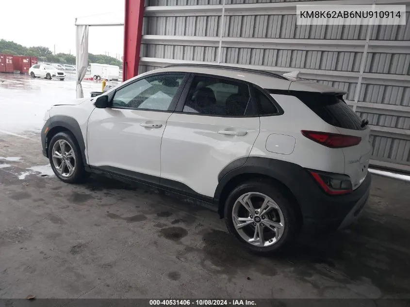 2022 Hyundai Kona Sel VIN: KM8K62AB6NU910914 Lot: 40531406