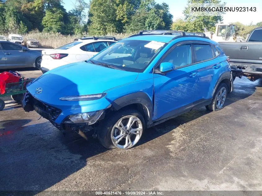 2022 Hyundai Kona Sel VIN: KM8K6CAB5NU923143 Lot: 40531476