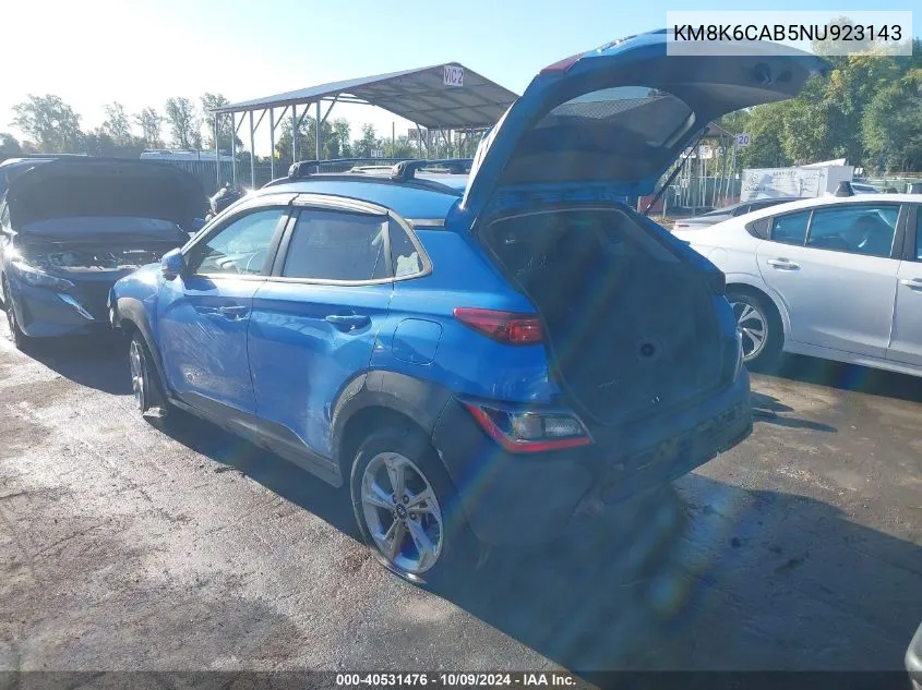 2022 Hyundai Kona Sel VIN: KM8K6CAB5NU923143 Lot: 40531476