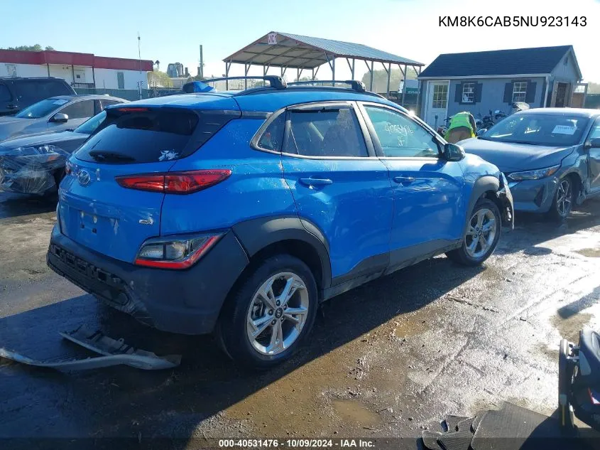 2022 Hyundai Kona Sel VIN: KM8K6CAB5NU923143 Lot: 40531476