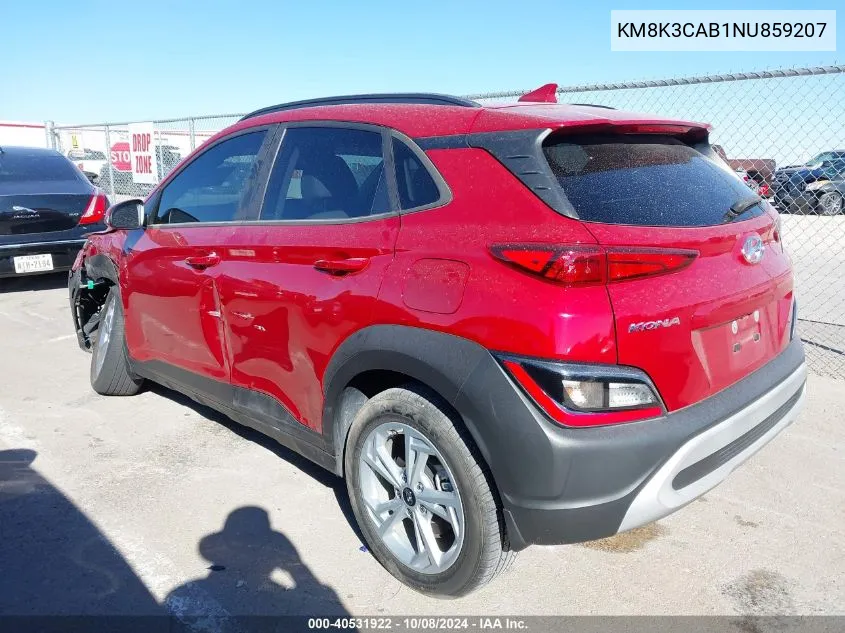 2022 Hyundai Kona Sel VIN: KM8K3CAB1NU859207 Lot: 40531922