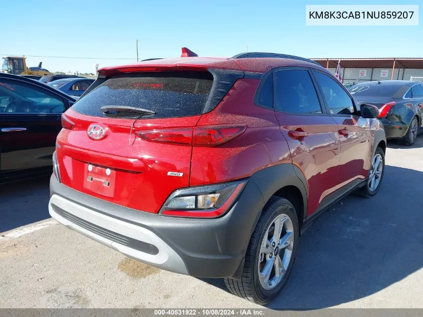 2022 Hyundai Kona Sel VIN: KM8K3CAB1NU859207 Lot: 40531922