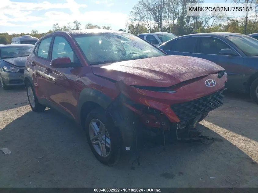 2022 Hyundai Kona Se VIN: KM8K2CAB2NU755165 Lot: 40532922